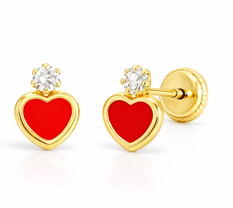 PENDIENTES CORAZON Y CIRCONITA CON ESMALTE.6MM