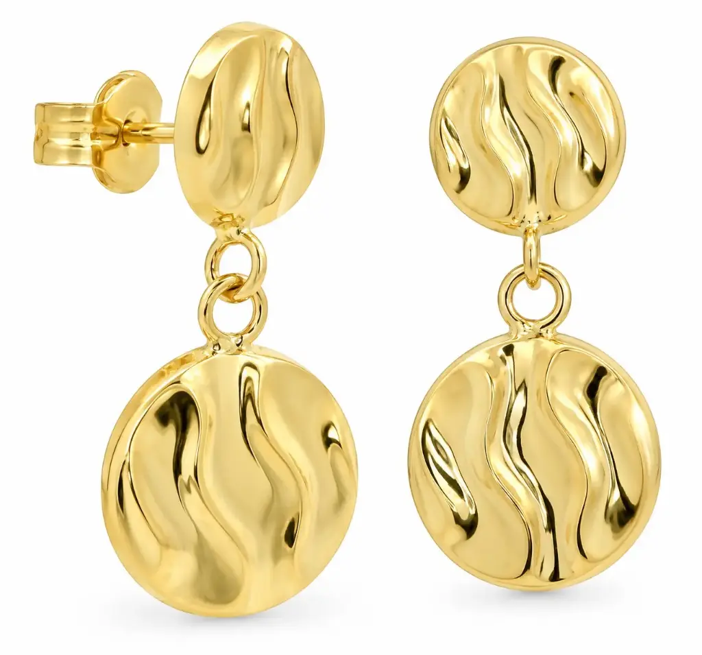 PENDIENTES LARGOS LISO RELIEVE  18MM CON CIRCULOS.PRESION 