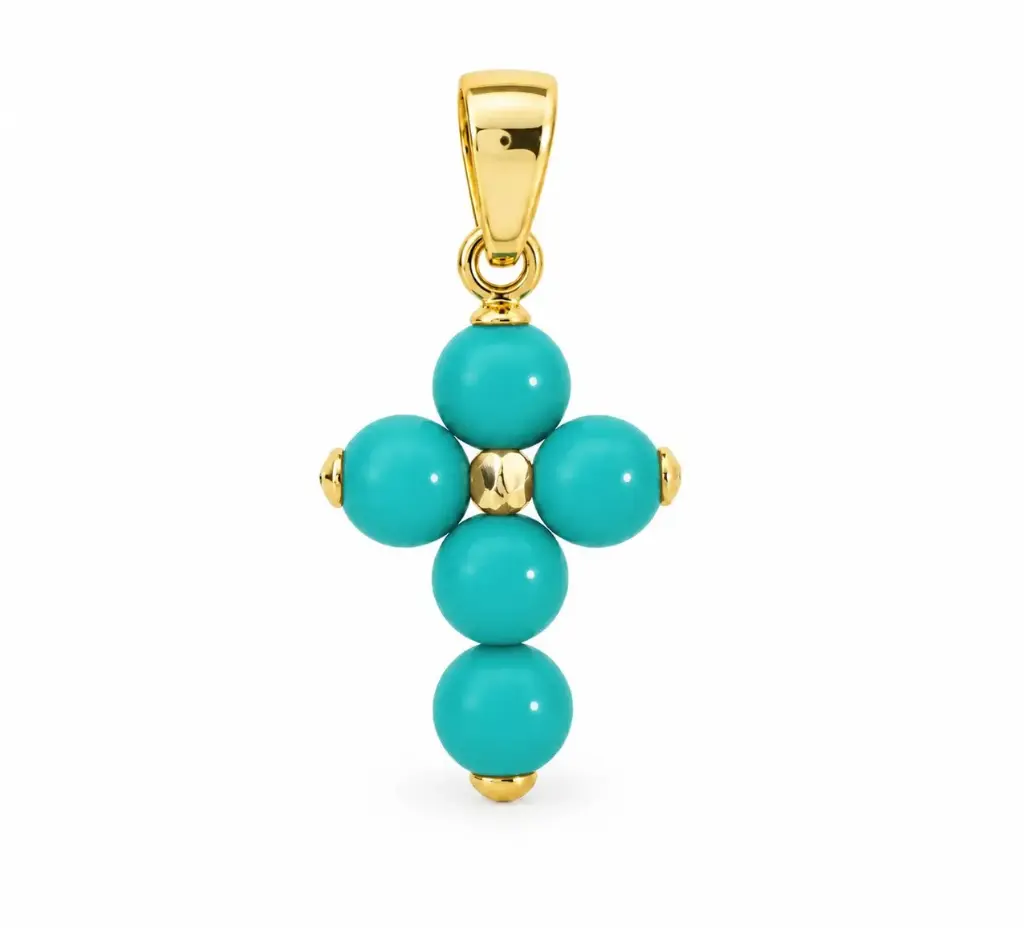 3MM REAL CORAL REEF BALLS CROSS PENDANT.15x10MM