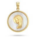 16MM ROUND MOTHER OF PEARL VIRGIN MEDAL.9 KARAT