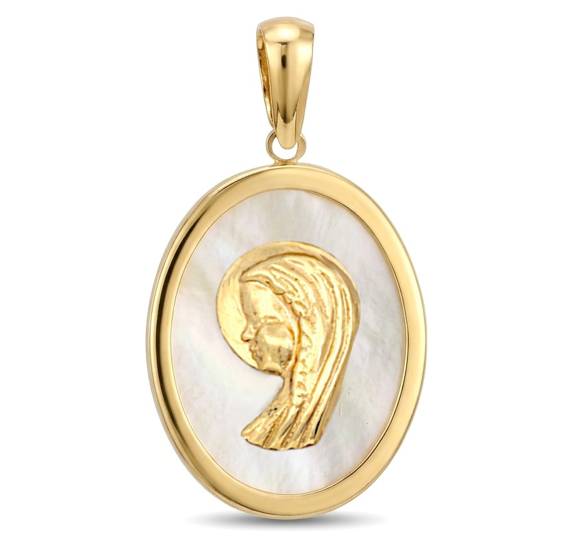 MEDALLA VIRGEN NIÑA OVAL  CON NACAR ,18x14 MM.9KILATES