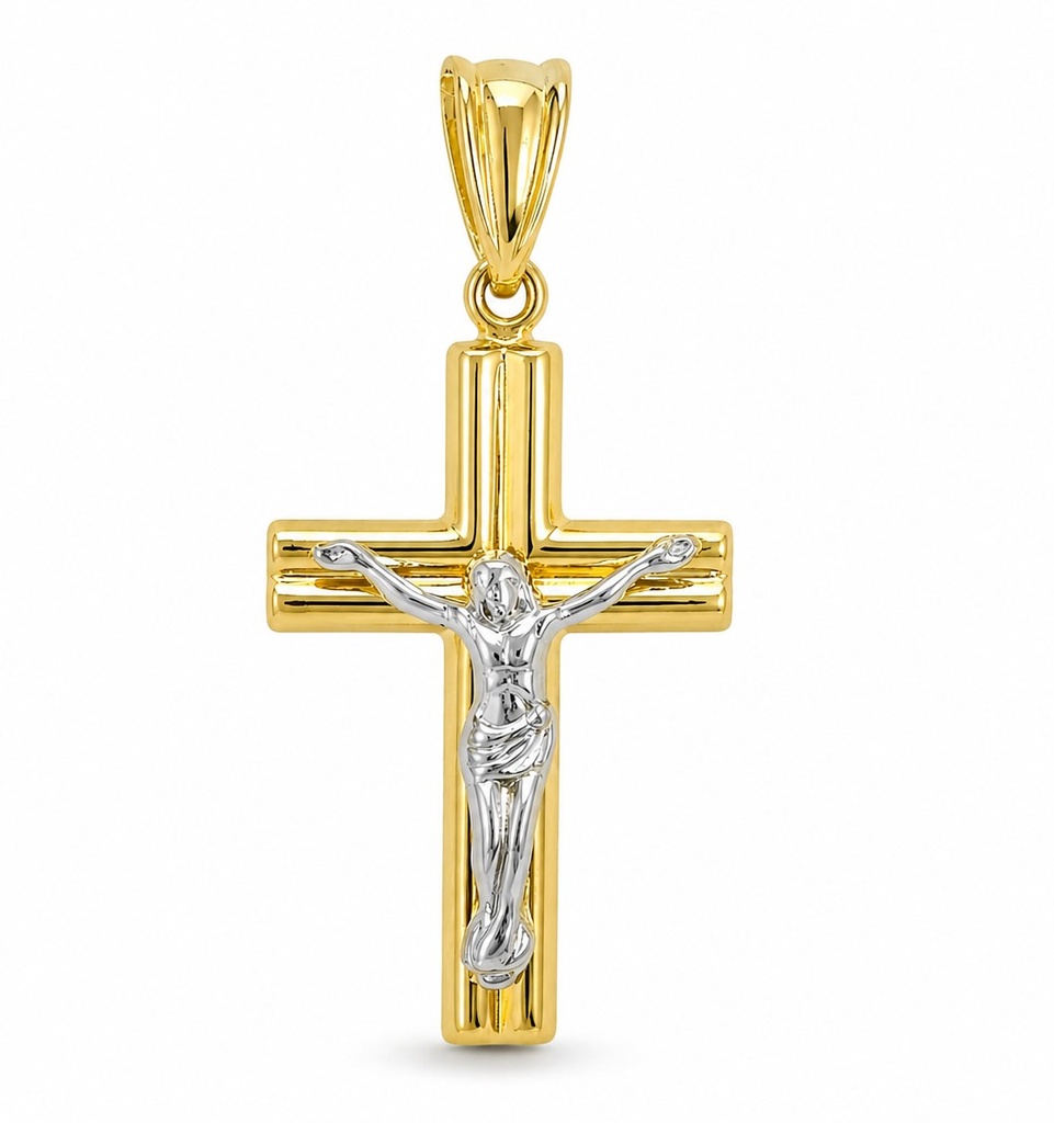 CRUZ  CON CRISTO BICOLOR .23x15MM.9 KILATES.