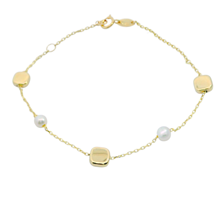 PULSERA CIRCONITAS BOLAS CUADRADO .9KILATES