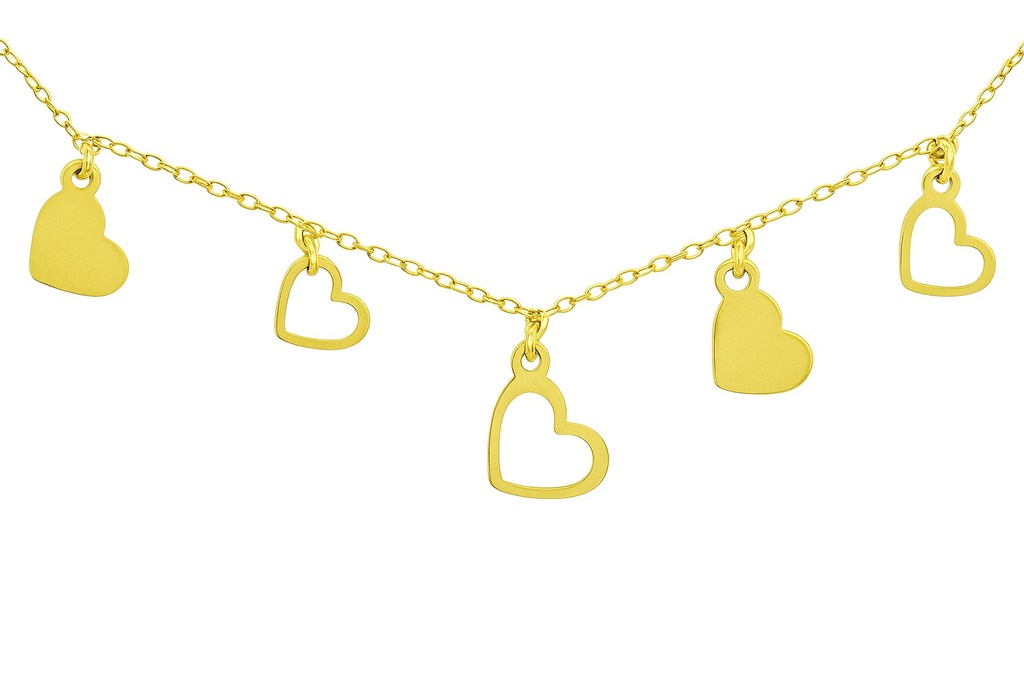 6MM PLAIN AND FRETWORK HEART CHARMS NECKLACE.45CM CHAIN.