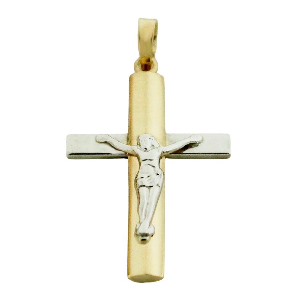 CRUZ BICOLOR CON CRISTO 29x17MM.