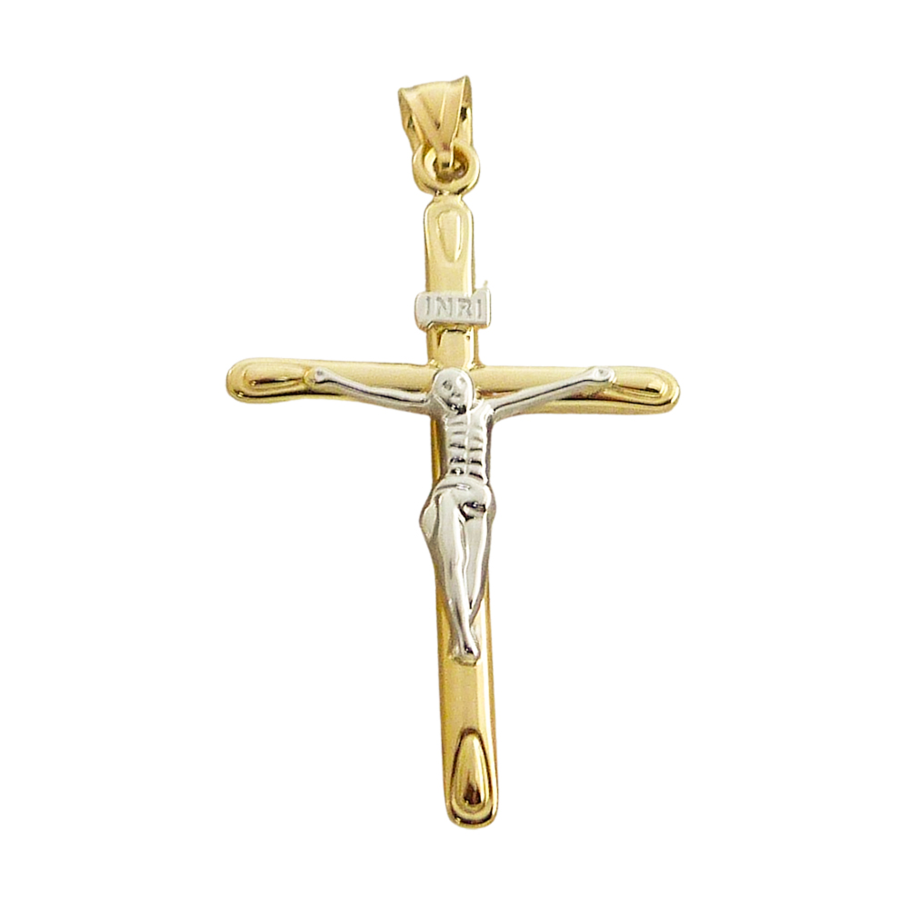 45x27MM TWO TONE CRUCIFIX PENDANT.