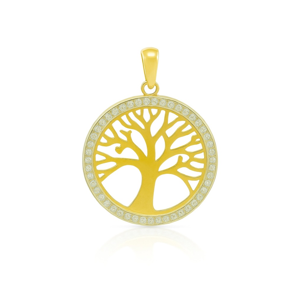 13MM TWO TONE TREE OF LIFE PENDANT WITH CZ.