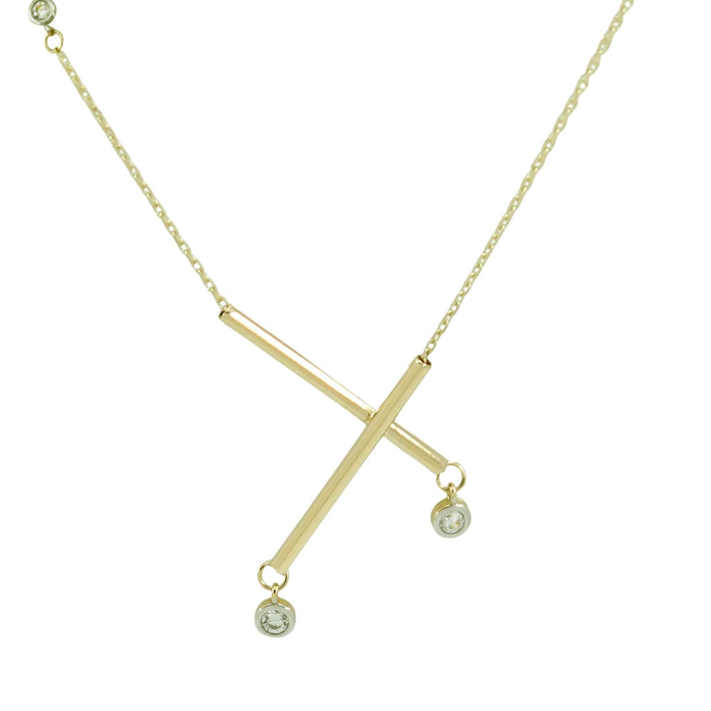 TUBES AND CZ NECKLACE.45CM CHAIN.