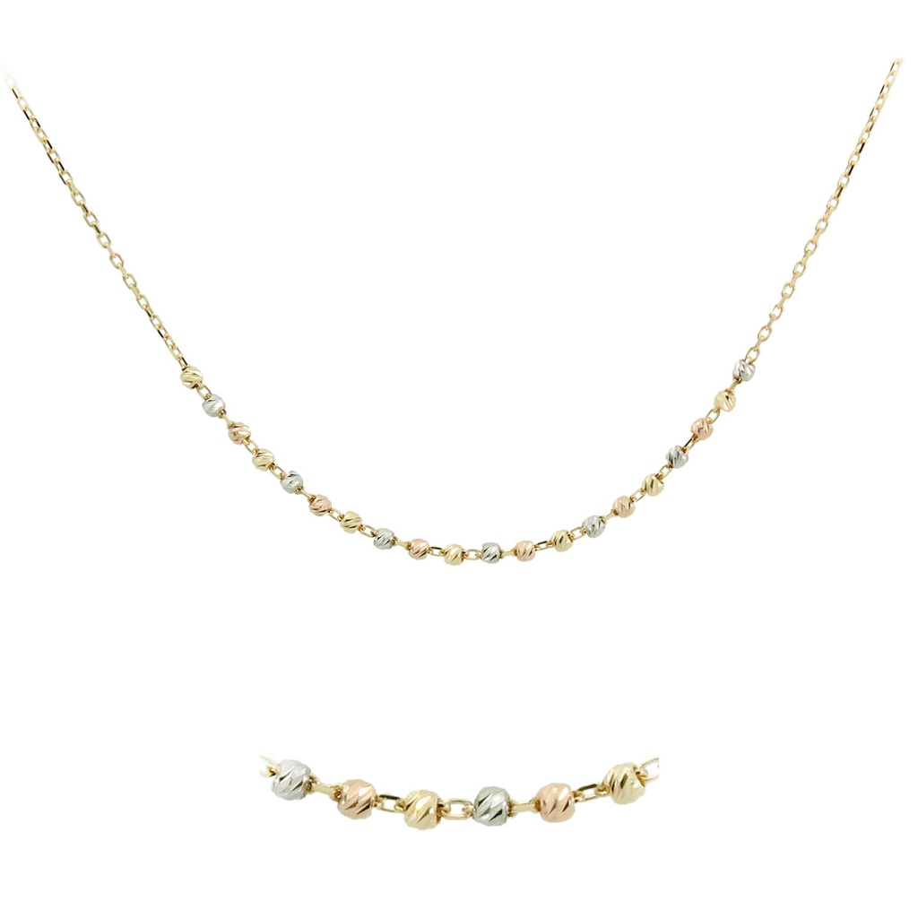 TRI COLOR CARVED BALLS NECKLACE.45CM CHAIN.