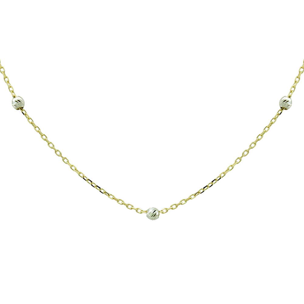 WHITE GOLD CARVED BALLS BEADS NECKLACE.