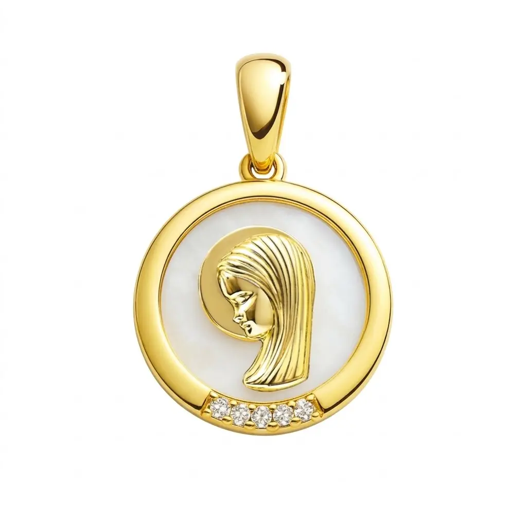 MEDALLA REDONDA VIRGEN NIÑA 14MM CON NACAR