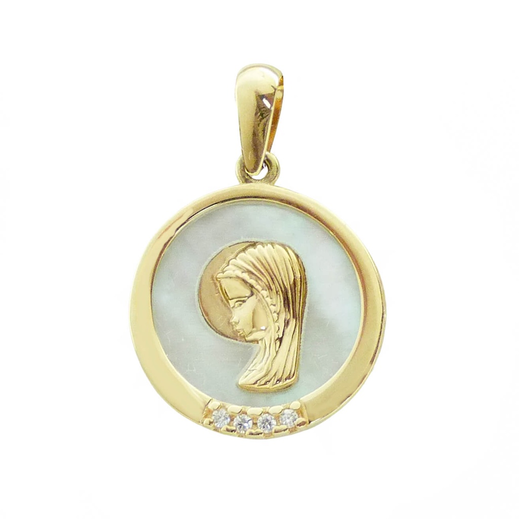 MEDALLA REDONDA VIRGEN NIÑA 14MM CON  NACAR