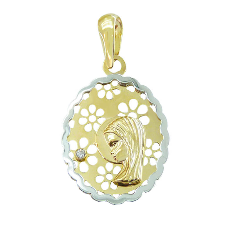 MEDALLA VIRGEN NIÑA OVAL CALADA 17X15 MM BICOLOR