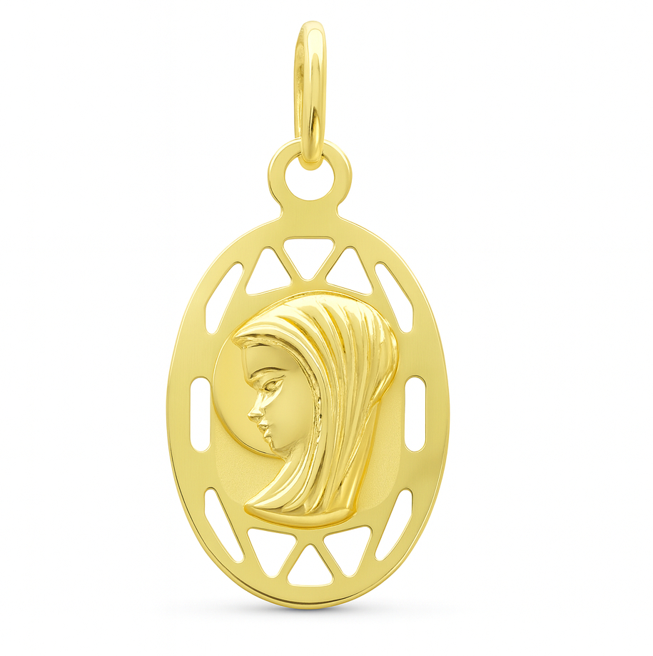 MEDALLA VIRGEN NIÑA OVAL 18x12 MM CALADA.