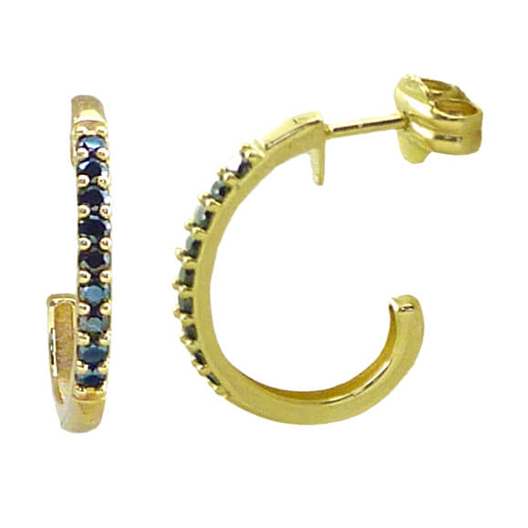 13MM HOOP EARRINGS WITH BLACK CZ.