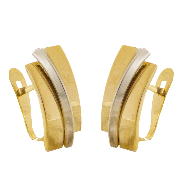 15x6MM TWO TONE CURVED BANDS EARRINGS.LEVERBACK.