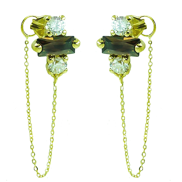 10x7MM DANGLING EARRINGS WITH BROWN CZ,PUSH BACK.