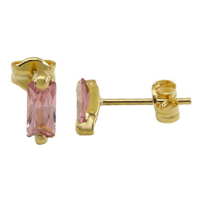 6x3MM PINK CZ STUD EARRINGS.PUSH BACK.