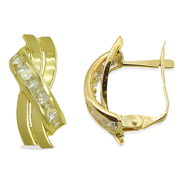 CURVED BANDS AND CZ LEVERBACK EARRINGS.