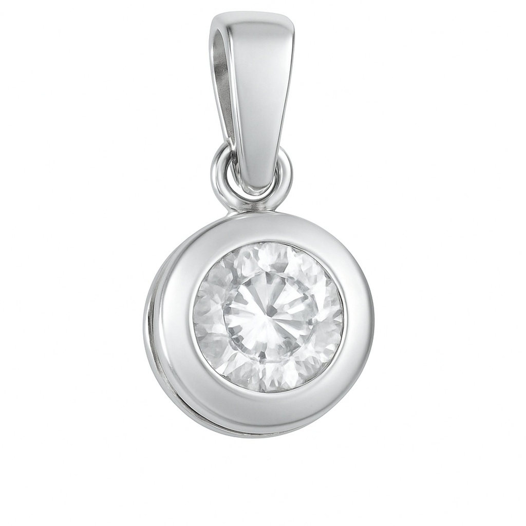 4MM CZ WHITE GOLD CHATON PENDANT WITH BALE.