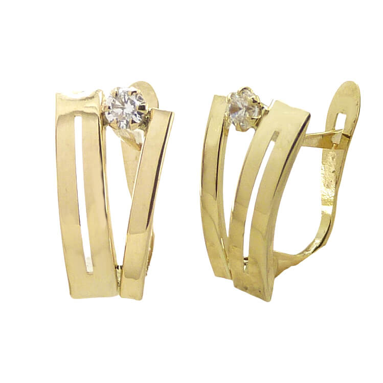 CURVED BANDS LEVERBACK EARRINGS WITH CZ.