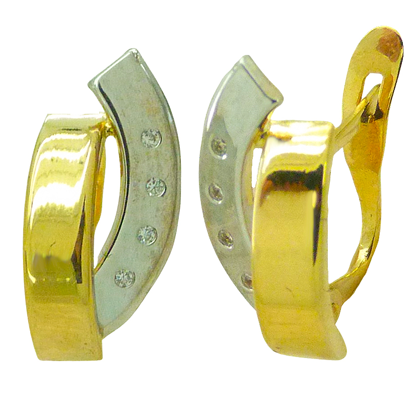 TWO TONE CZ LEVERBACK EARRINGS.