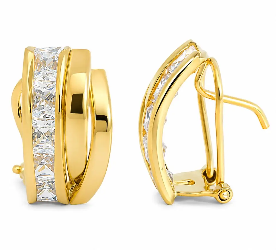 PENDIENTES BANDAS BICOLOR Y CIRCONITAS CARRE.OMEGA.