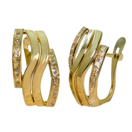 CURVED BANDS AND CZ LEVERBACK EARRINGS.