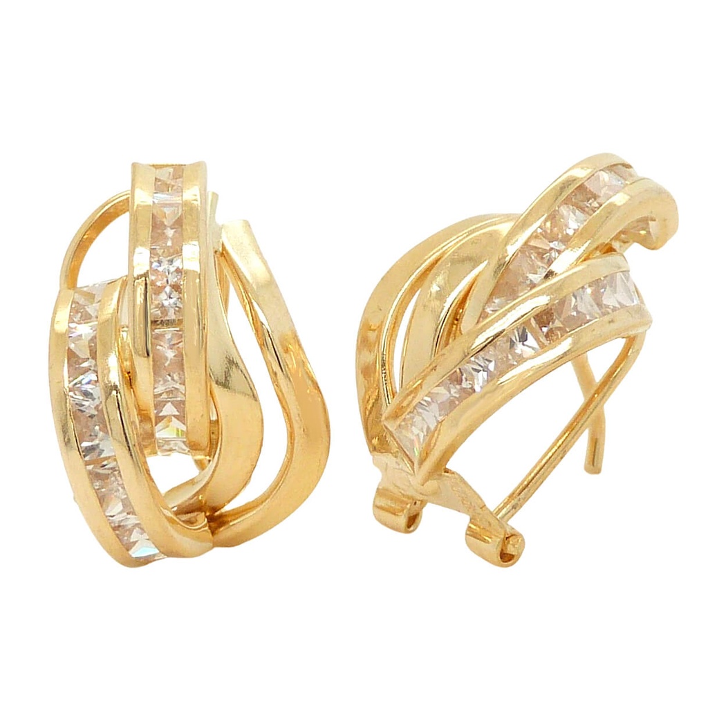 15x9MM OMEGA BACK EARRINGS WITH CARRE CZ.