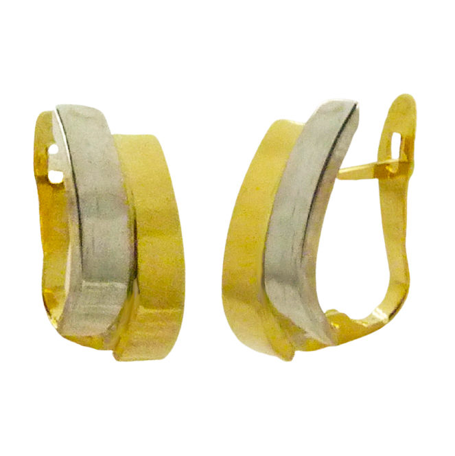 TWO TONE CURVED BANDS LEVERBACK EARRINGS.