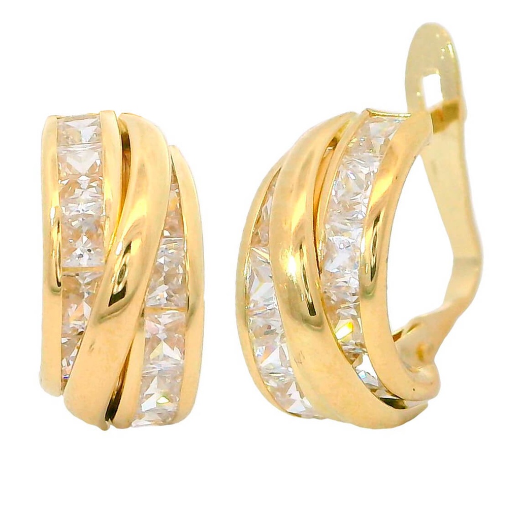 CURVED BANDAS AND CZ LEVERBACK EARRINGS.