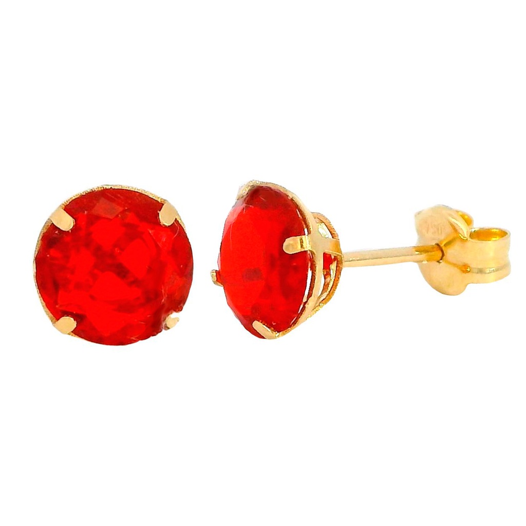 6MM RED CZ STUD EARRINGS.PUSH BACK.
