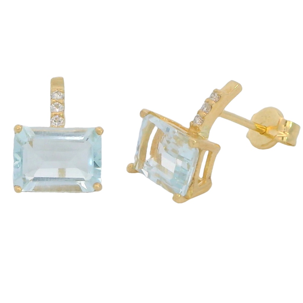 PENDIENTES AGUAMARINA 7x5MM 1.96 CT 6 BRILLANTES 1MM HSI 0.03 CT TW