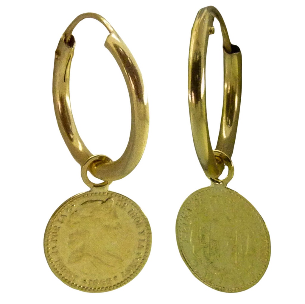 1'5x13MM ROUND TUBE HOOP EARRINGS WITH COINS.
