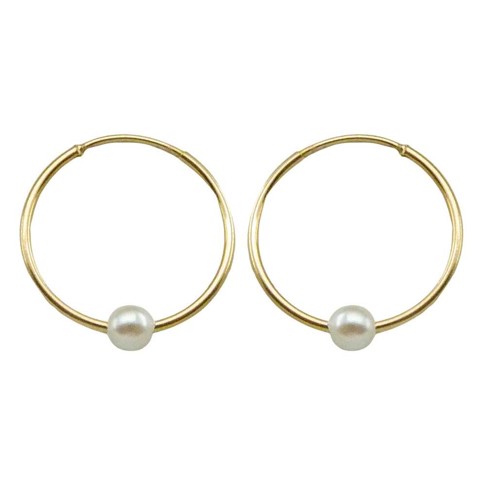 14x1MM ROUND TUBE HOOP EARRINGS WITH ONE PEARL.