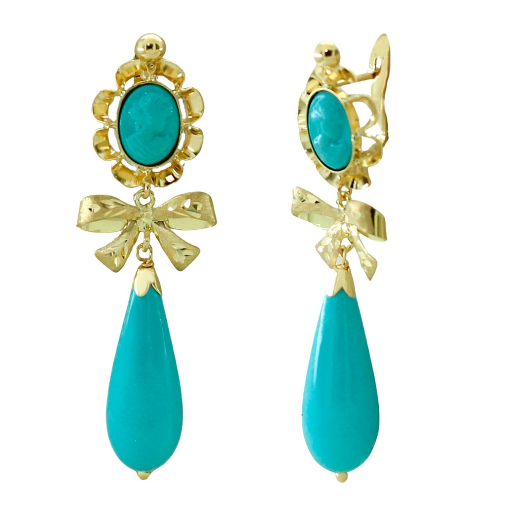 PENDIENTES ARQUILLO 8x6MM CON LAZO COLOR TURQUESA.44MM.CATALAN