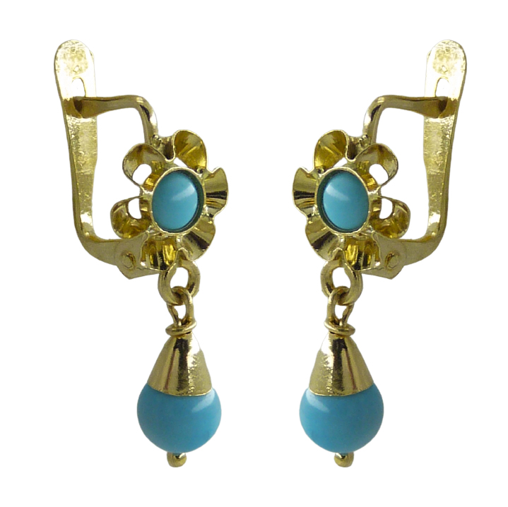 PENDIENTES ARQUILLO BOLA COLOR TURQUESA.CATALAN.15MM.