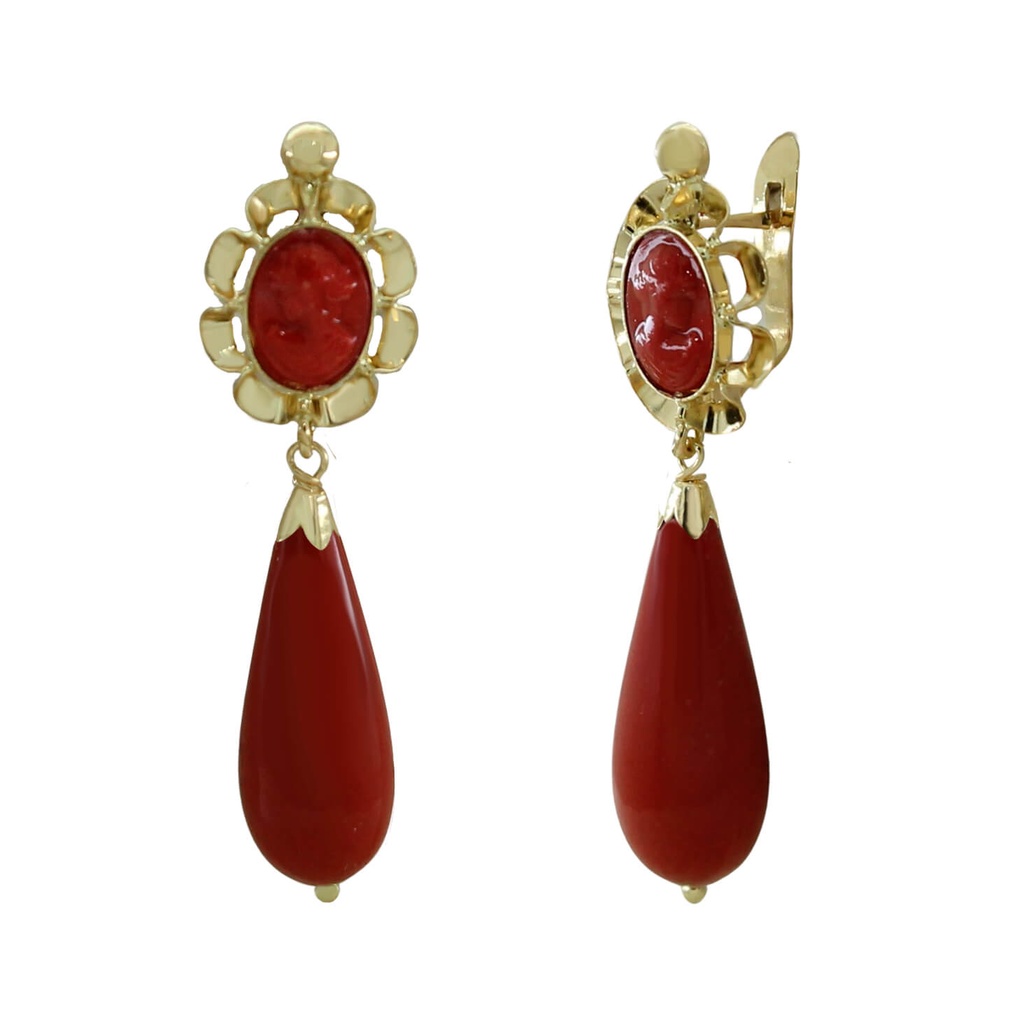 35MM CORAL REEF COLOR CAMEO EARRINGS