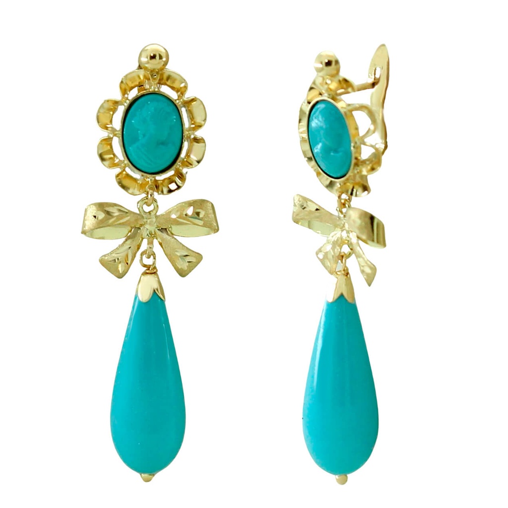 41MM TURQUOISE COLOR  CAMEO EARRINGS WITH RIBBON 