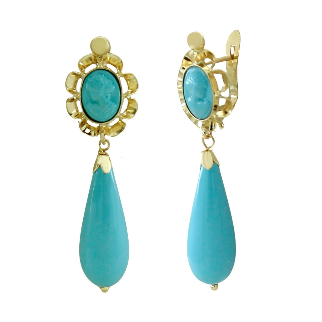 PENDIENTES ARQUILLO 6x4MM,COLOR TURQUESA.35MM.CATALAN