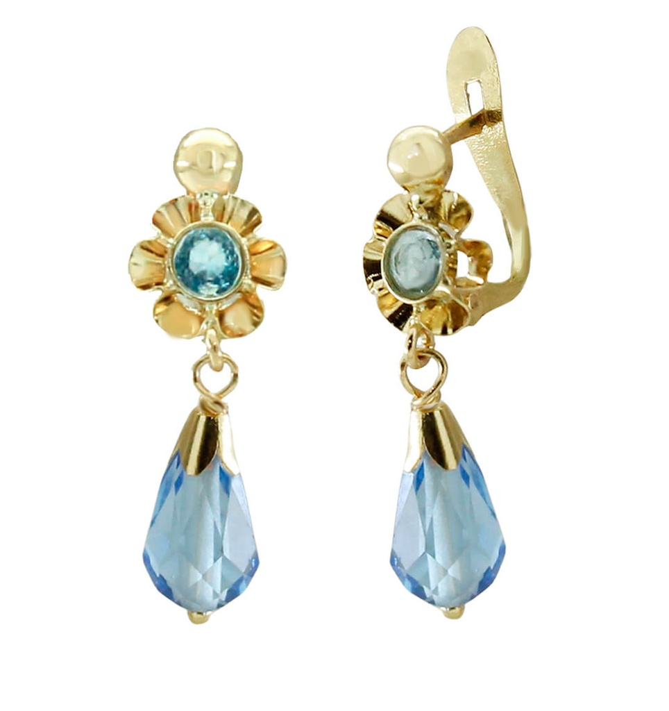 AQUAMARINE  COLOR CRYSTAL EARRINGS.20MM