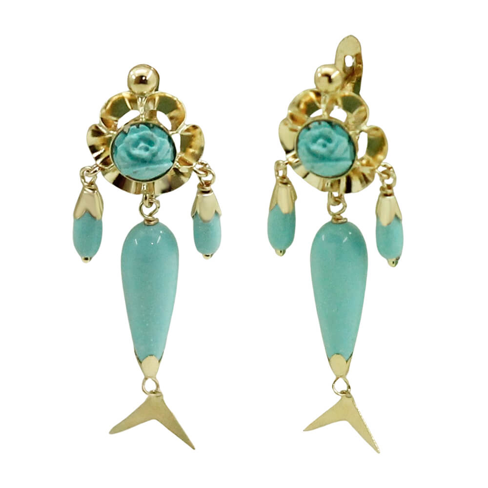 PENDIENTES ARQUILLO 6MM PERITAS COLOR TURQUESA.40MM .CATALAN