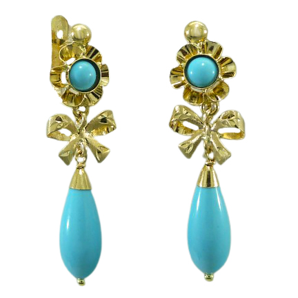 TURQUOISE COLOR EARRINGS WITH RIBBON.35MM.