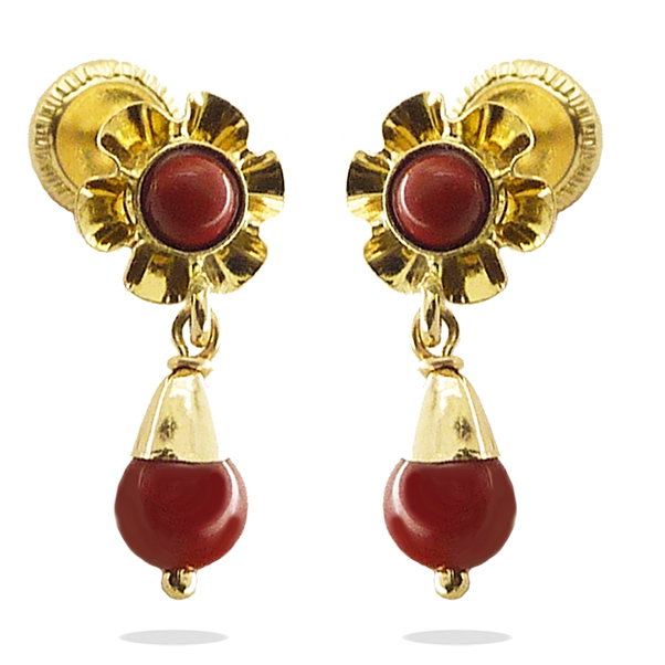 PENDIENTES ARQUILLO BOLA COLOR CORAL.TORNILLO 15MM.