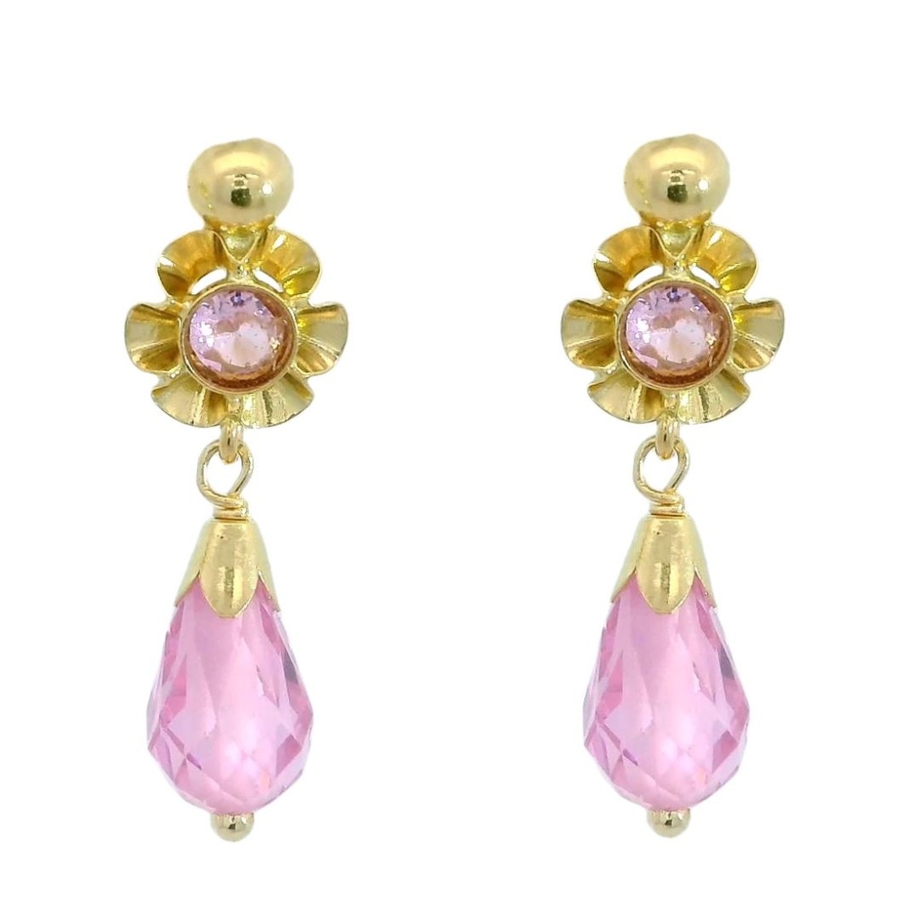 PENDIENTES ARQUILLO BOLA CRISTAL ROSA TORNILLO.20MM.