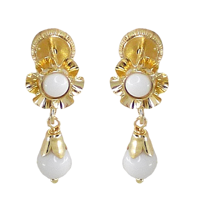 PENDIENTES ARQUILLO BOLA COLOR MARFIL .TORNILLO.15MM.