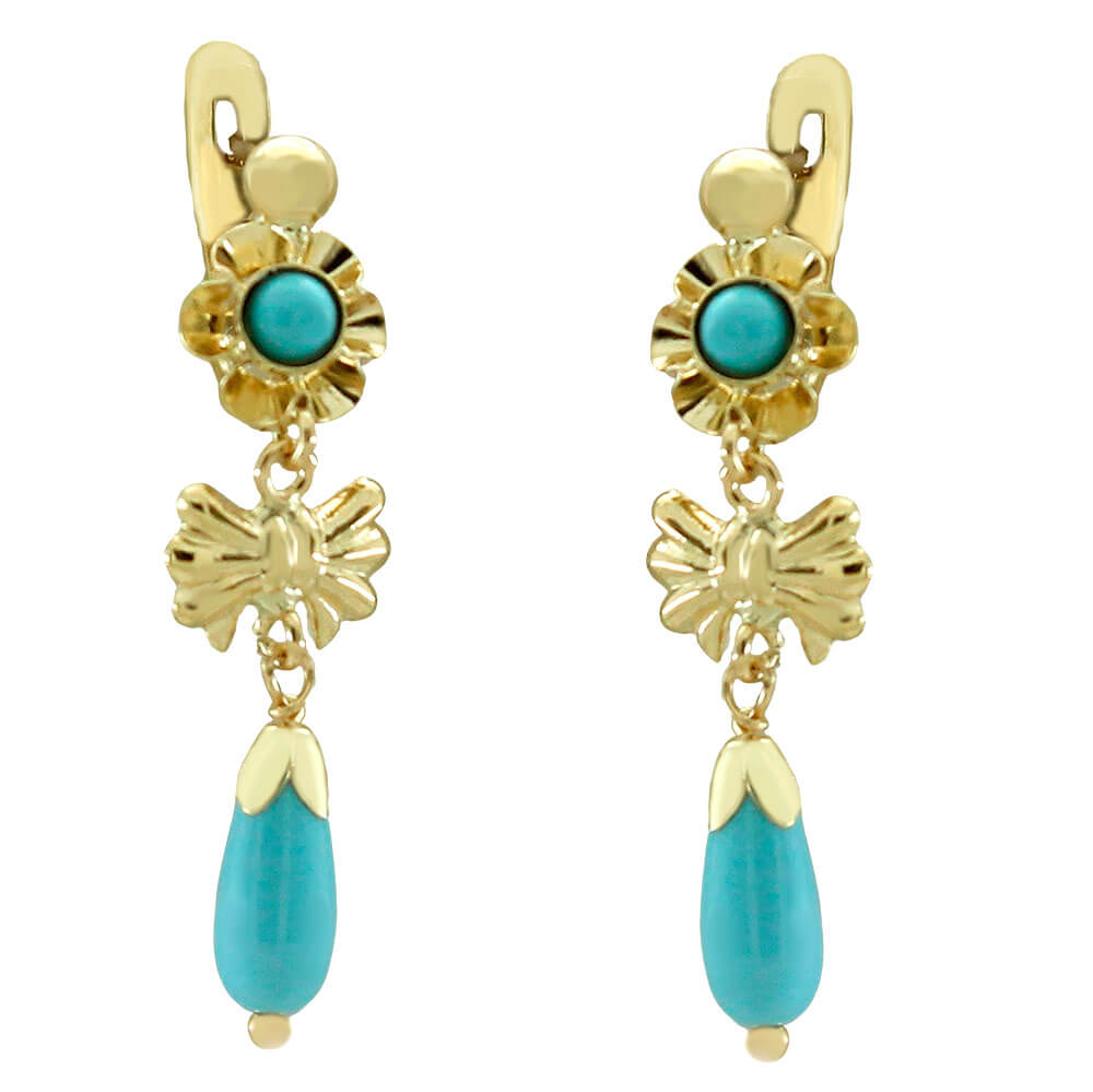 PENDIENTES ARQUILLO LAZO COLOR  TURQUESA CATALÁN 28MM.