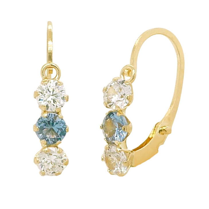 WHITE AND BLUE CZ LEVERBACK EARRINGS.20MM.