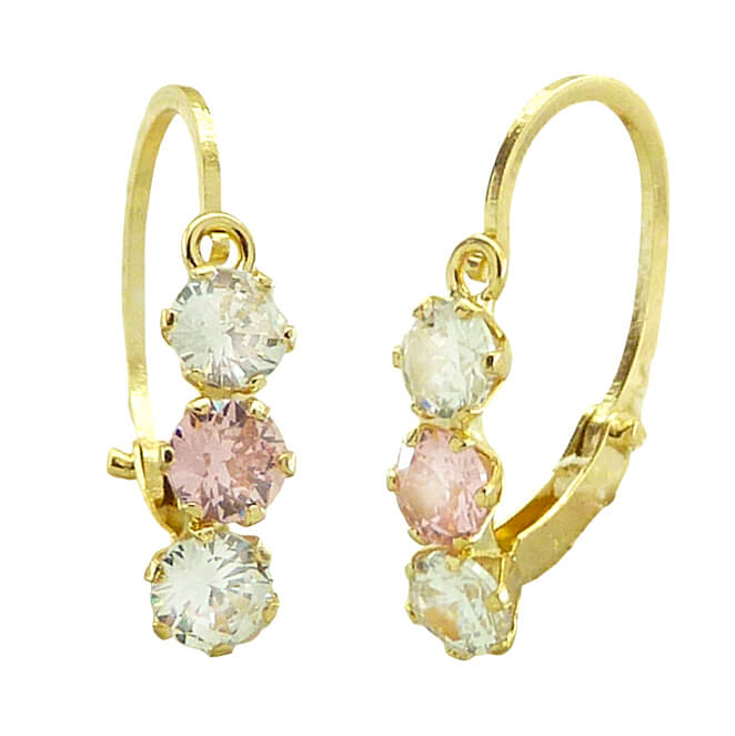 WHITE AND PINK CZ LEVERBACK EARRINGS.20MM.