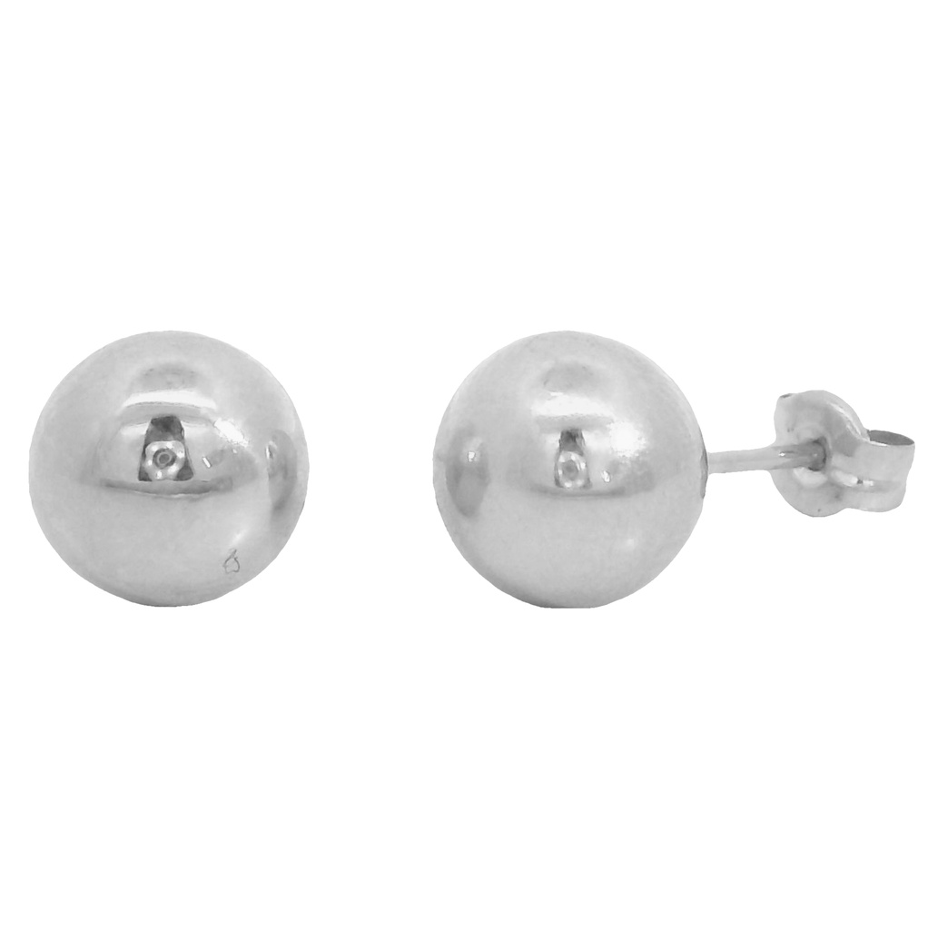 10MM BALL STUD EARRINGS.PUSH BACK.WHITE GOLD.